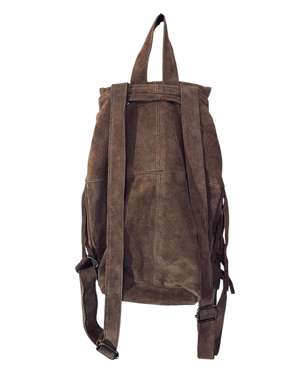Max New York Brown Suede Leather Fringe Backpack Boho Western - Picture 2 of 11